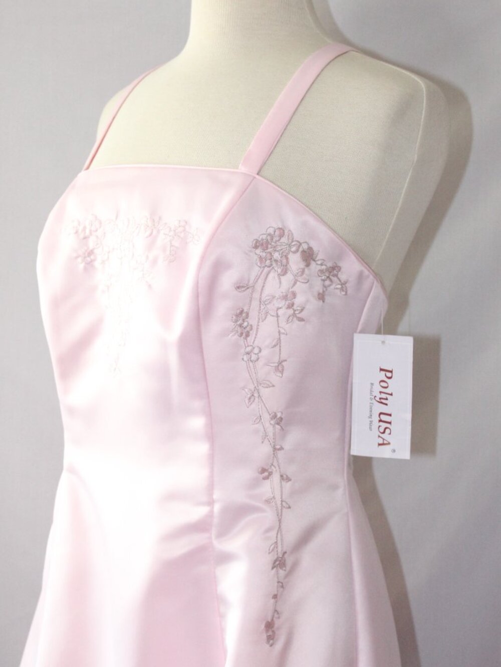 Poly USA #2398 Long Satin Bridesmaid Dress With Embroidery-Size 2X-PINK-NWT - Picture 4 of 6